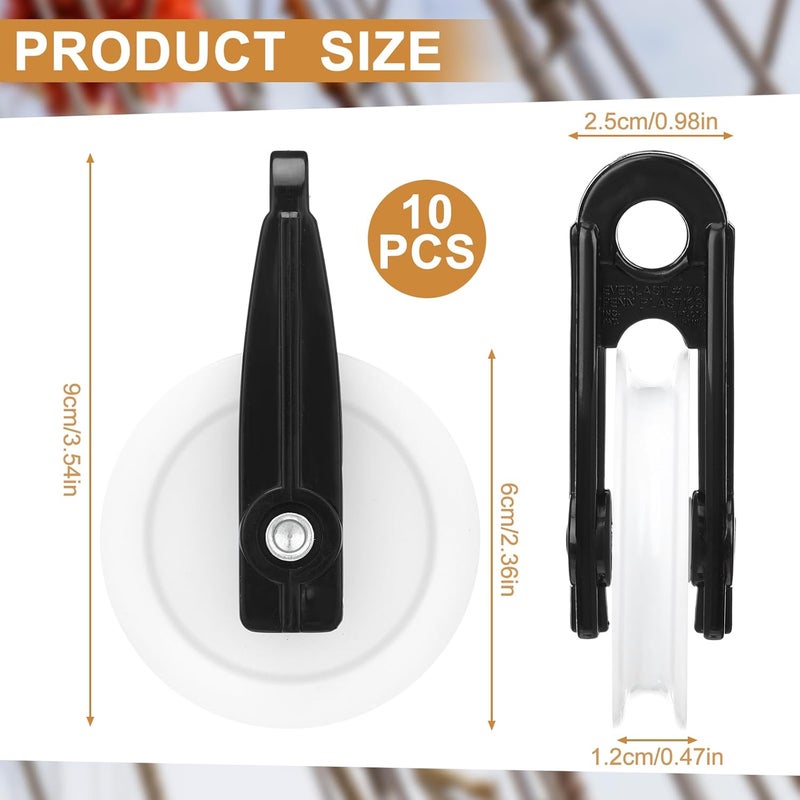 Threlaco 10 Pcs Rope Roller 2-1/2 Inch Nylon Clothesline Pulley, Outdoor Clothes Pulleys for 1/4-inch Rope - Image 2